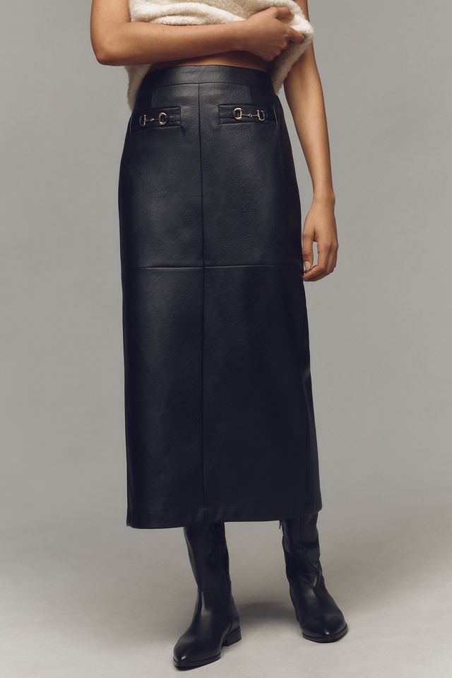 Avec Les Filles Faux-Leather Equestrian Buckle Midi Skirt #2