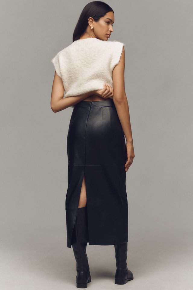 Avec Les Filles Faux-Leather Equestrian Buckle Midi Skirt #3