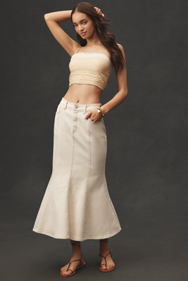 Avec Les Filles Paneled Flare Denim Midi Skirt