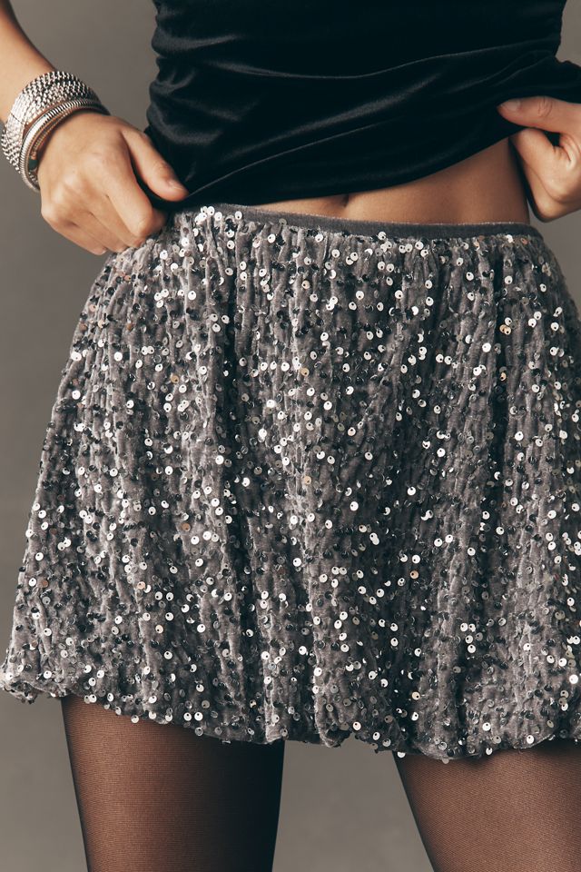Avec Les Filles Sequin Bubble-Hem Mini Skirt #1