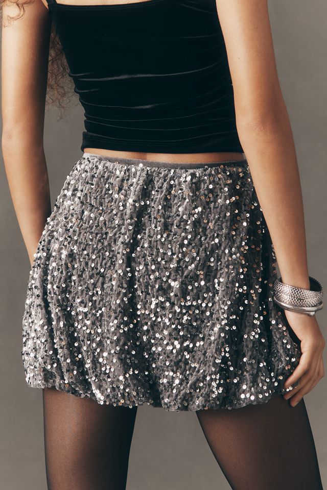Avec Les Filles Sequin Bubble-Hem Mini Skirt #3