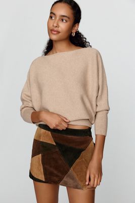 Avec Les Filles Suede Patchwork Mini Skirt