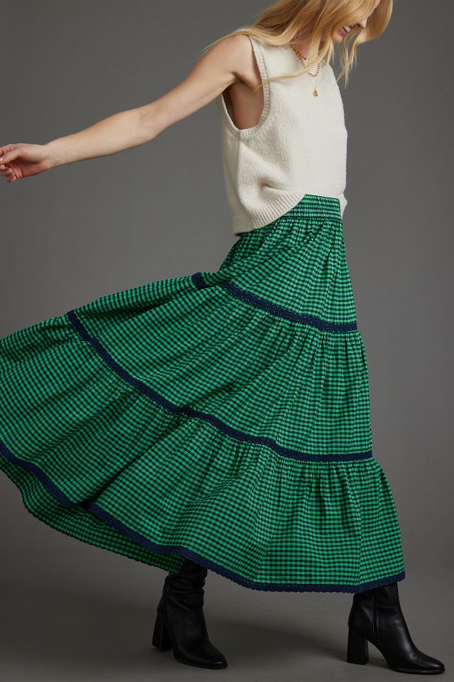 Gingham Tiered Maxi Skirt Anthropologie UK