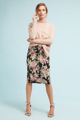 Floral Jacquard Pencil Skirt