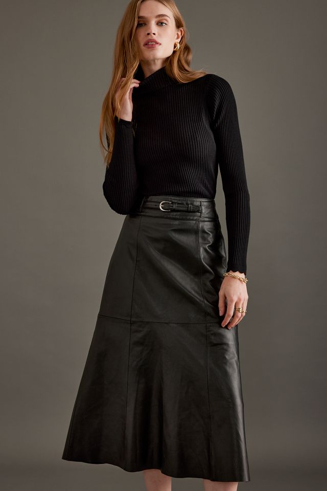 Selected Femme Ella Belted Leather Midi Skirt #4