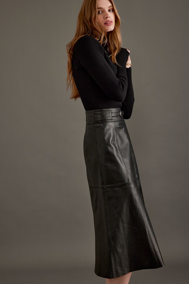 Selected Femme Ella Belted Leather Midi Skirt #3