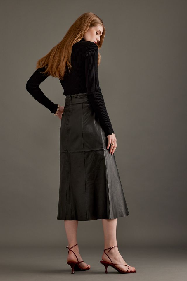 Selected Femme Ella Belted Leather Midi Skirt #1