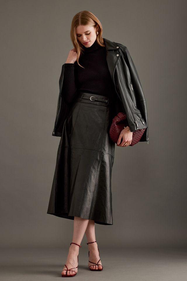 Selected Femme Ella Belted Leather Midi Skirt #2