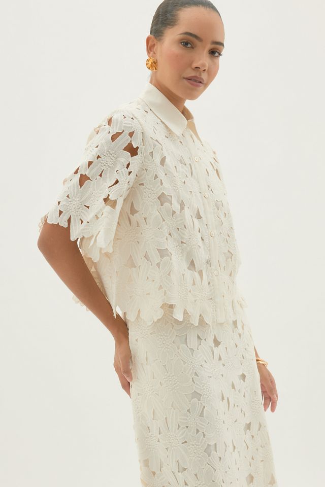 By Anthropologie Maxirock mit Lochstickerei und Blumenmuster #3