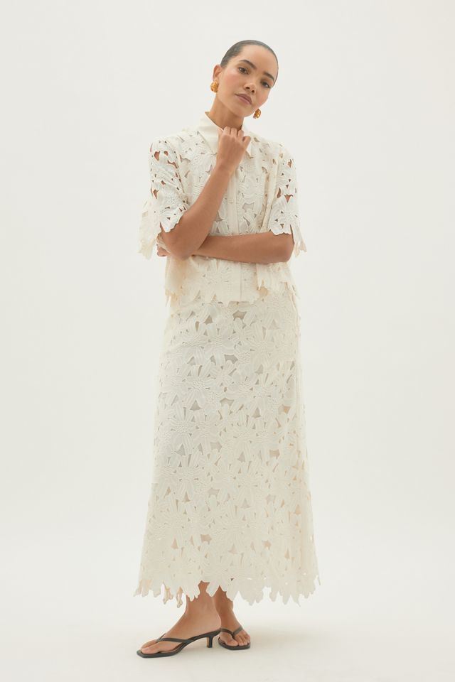 By Anthropologie Maxirock mit Lochstickerei und Blumenmuster #2