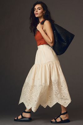 Moon River Tiered Eyelet Skirt Anthropologie