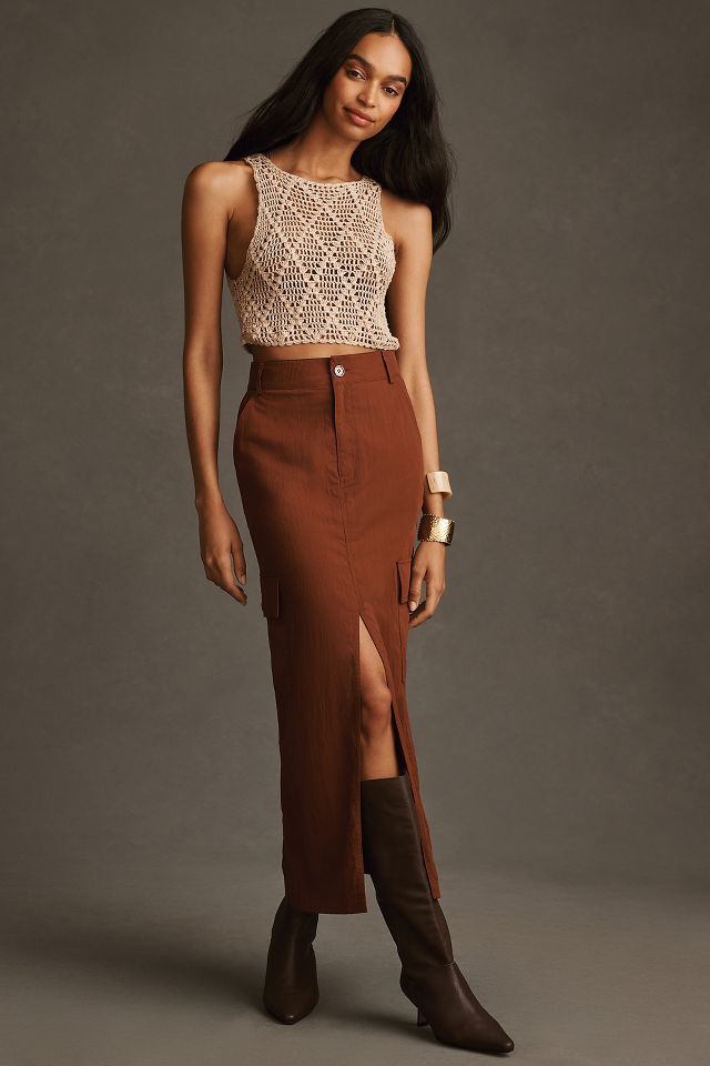 Moon River Front-Slit Cargo Maxi Skirt