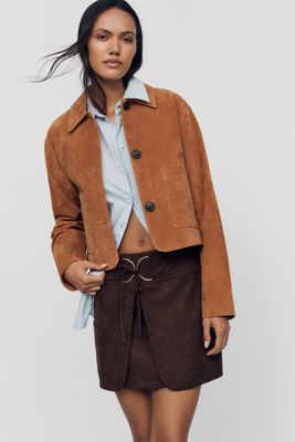 Moon River Faux Suede Wrap-Belt Mini Skirt