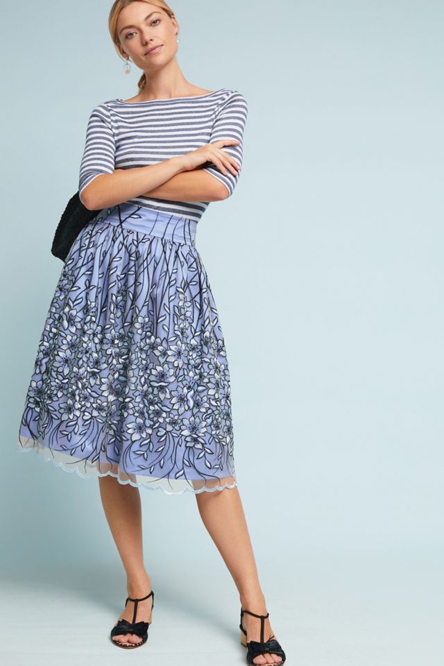 Floral Embroidered Tulle Skirt | Anthropologie