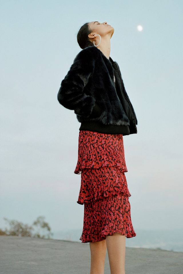 Animal print tiered outlet chiffon midi skirt topshop