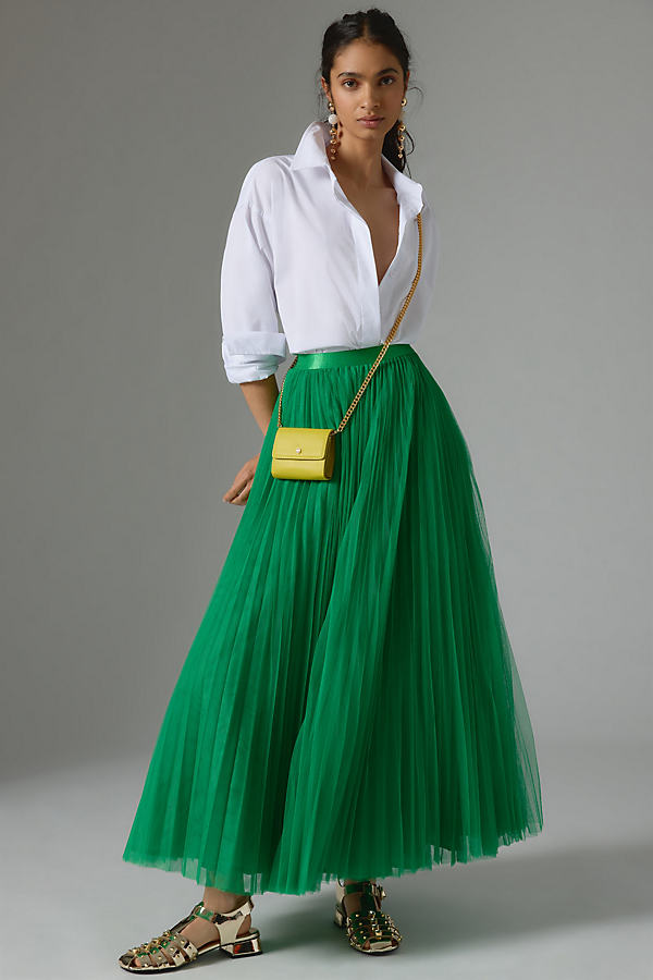 Hutch Pleated Tulle Skirt In Green