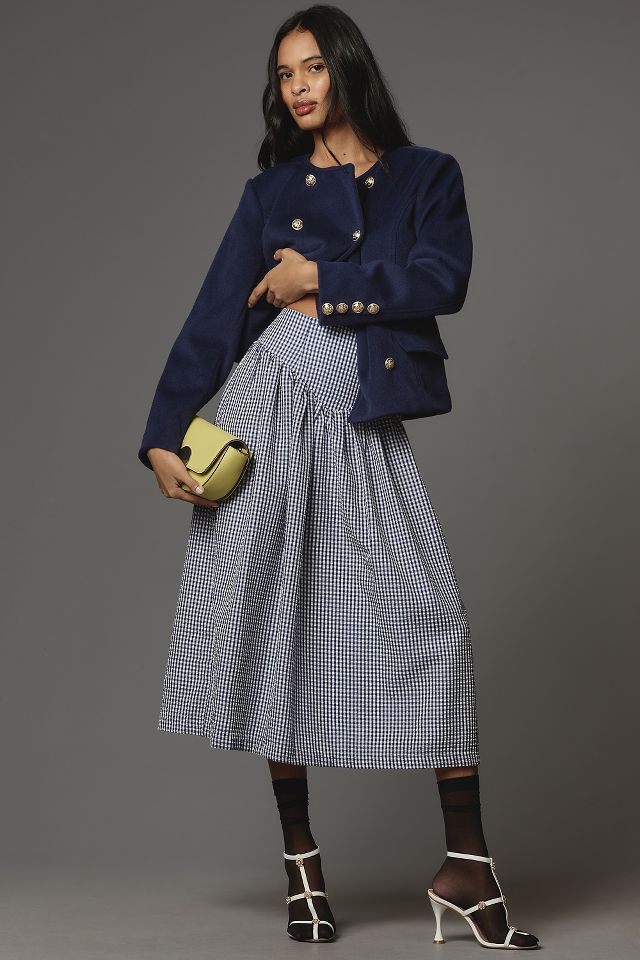 Gingham midi 2025 skirt blue