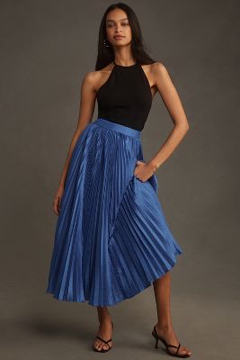 Shop Hutch Pleated Midi Skirt In Blue