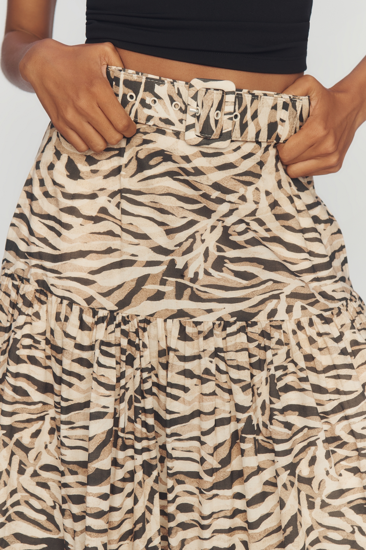 Hutch Belted Tiered Maxi Skirt