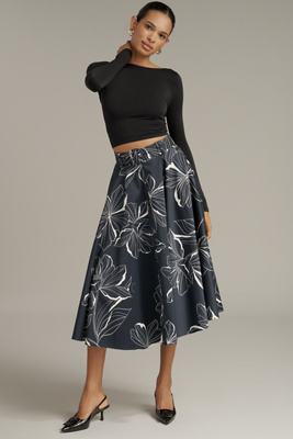 Hutch Cotton-blend Belted Midi Skirt In Blue
