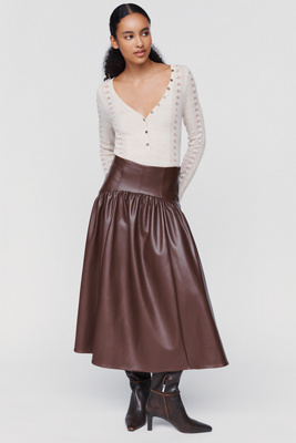 Hutch Maeden Faux Leather Midi Skirt by Anthropologie