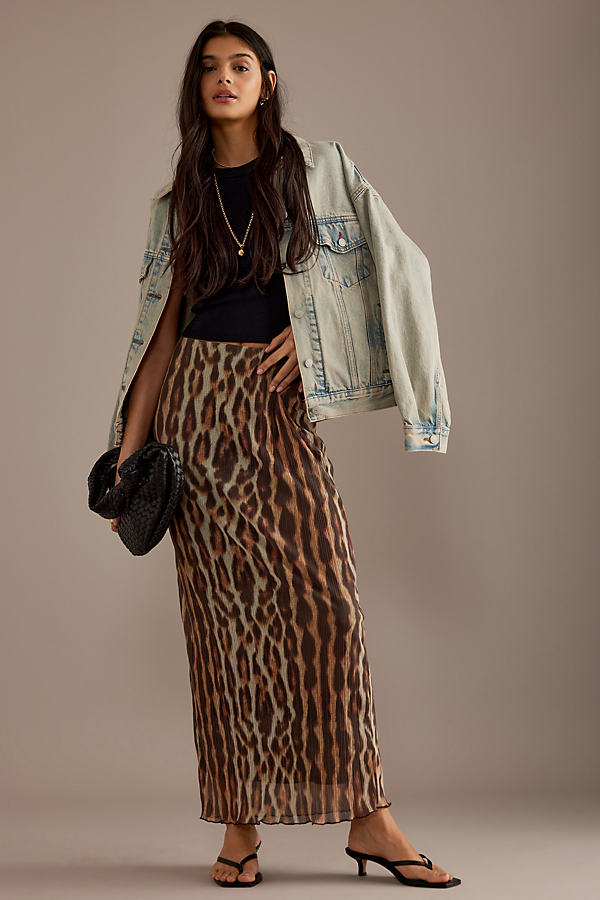By Anthropologie Leopard Plisse Maxi Skirt