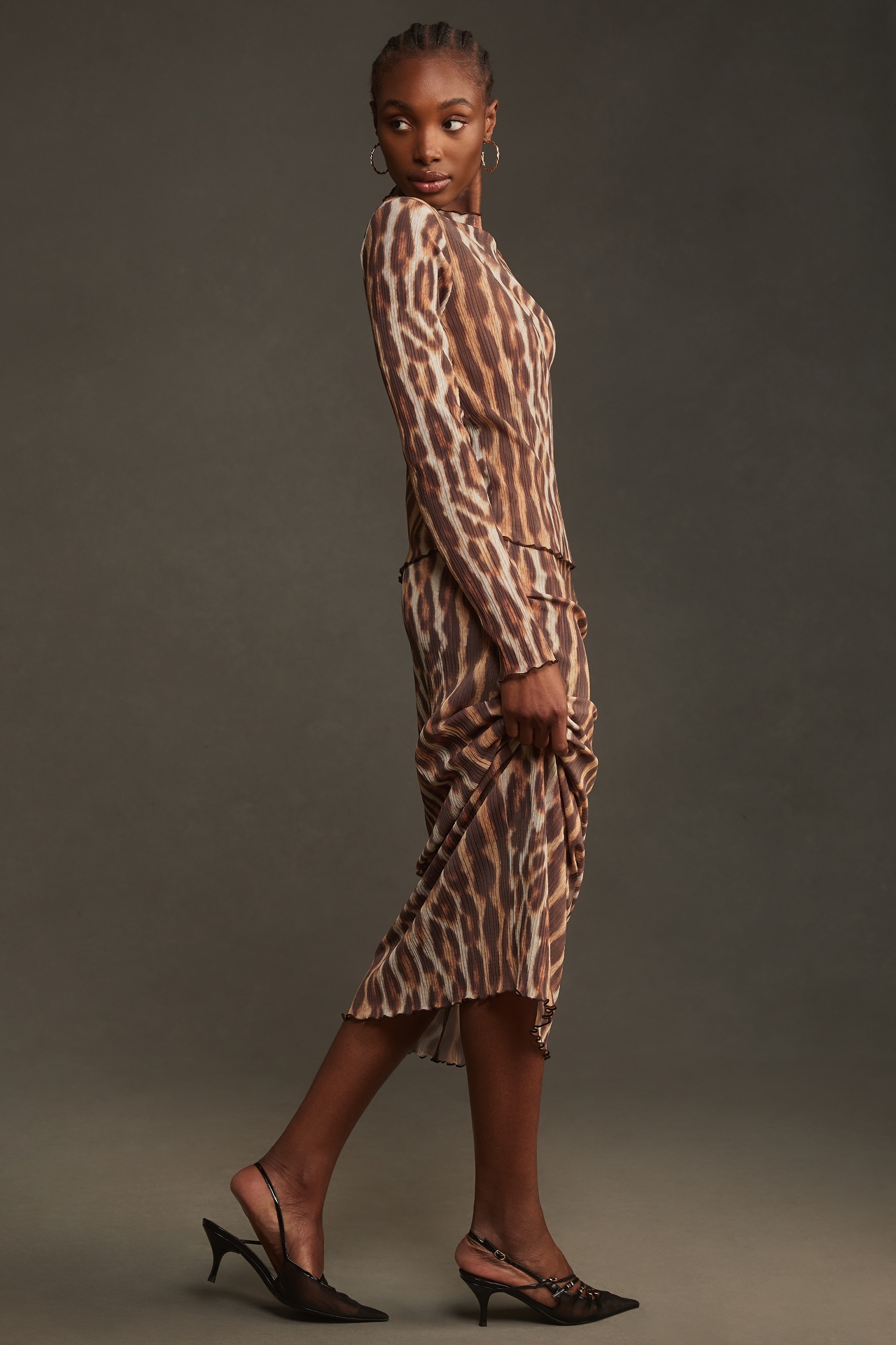 By Anthropologie Leopard Plissé Midi Skirt