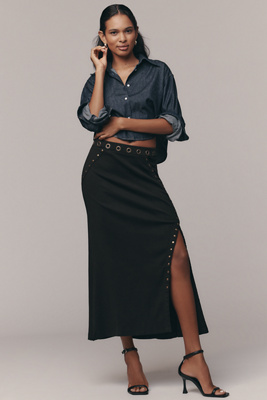 By Anthropologie Hardware Detail Ribbed Midi Skirt In Black