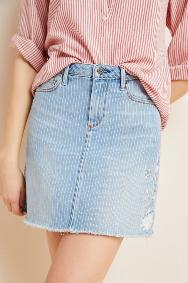 Embroidered denim shop skirt anthropologie