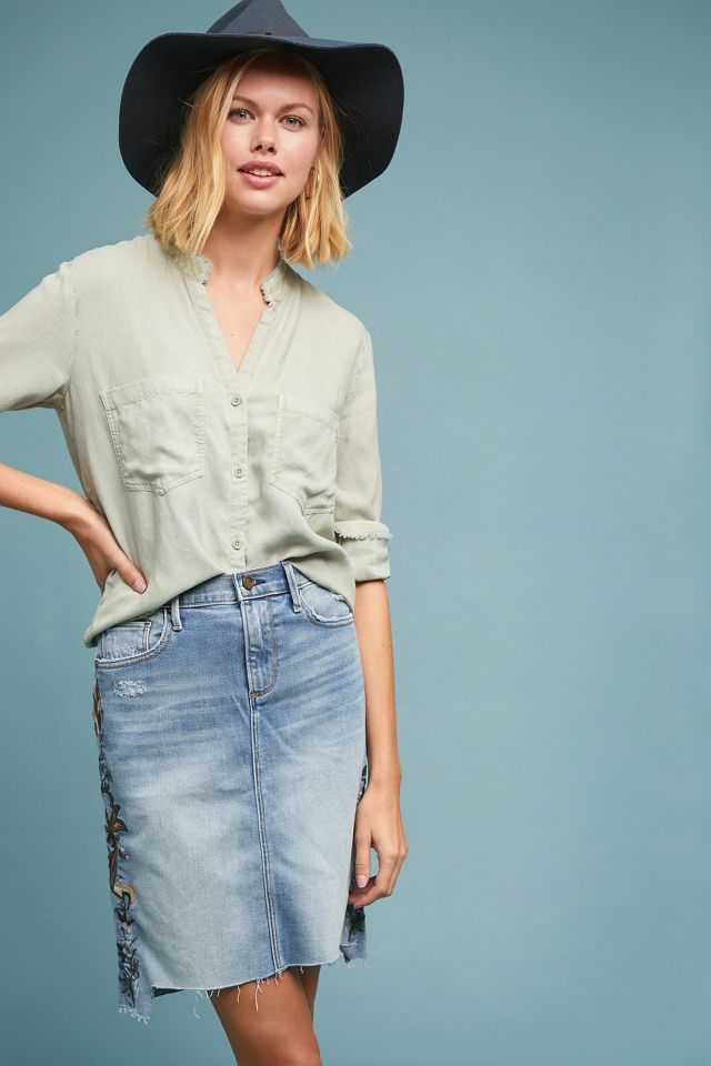 Driftwood Skylar Embroidered Denim Skirt Anthropologie