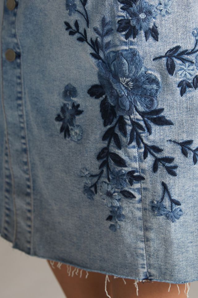 Driftwood Embroidered Denim Midi Skirt #1