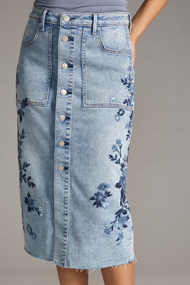 Driftwood Embroidered Denim Midi Skirt #2