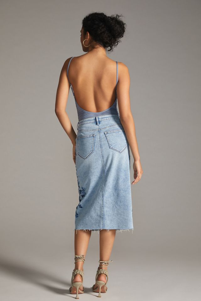 Driftwood Embroidered Denim Midi Skirt #3