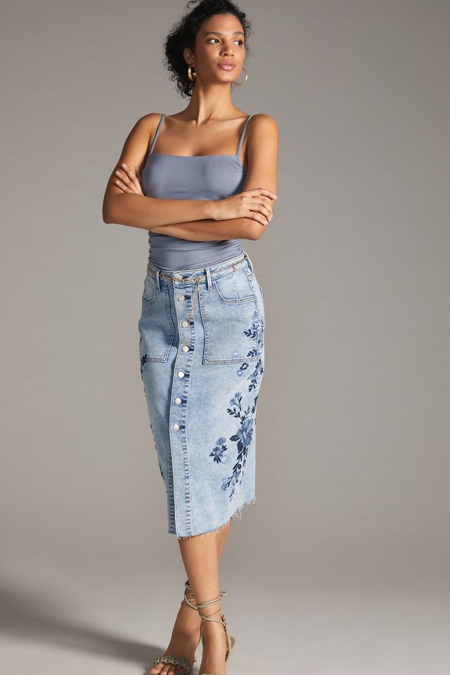 Driftwood Embroidered Denim Midi Skirt #4