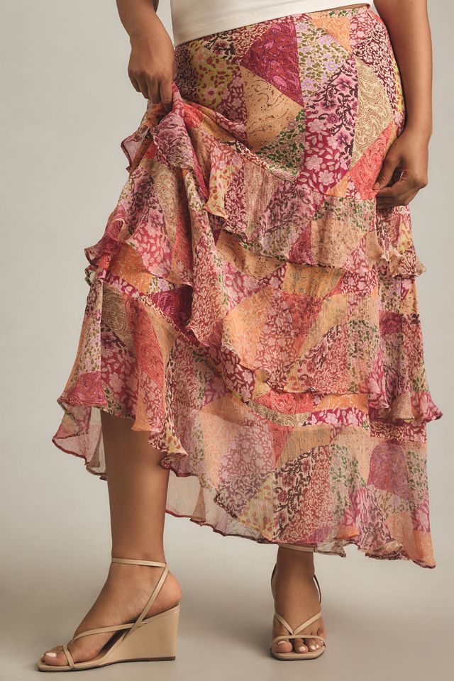 【Anthropologie】RIXO レオパードプレスリーシルクスカート RIXO Leopard Preslee Silk Ruffled Midi Skirt | Anthropologie