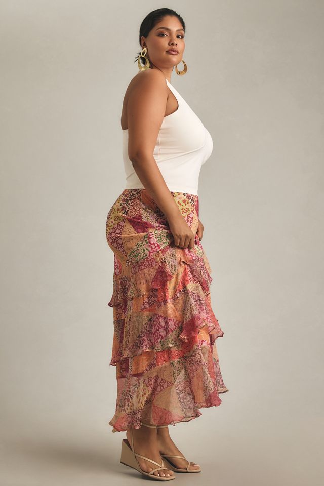 【Anthropologie】RIXO レオパードプレスリーシルクスカート RIXO Leopard Preslee Silk Ruffled Midi Skirt | Anthropologie
