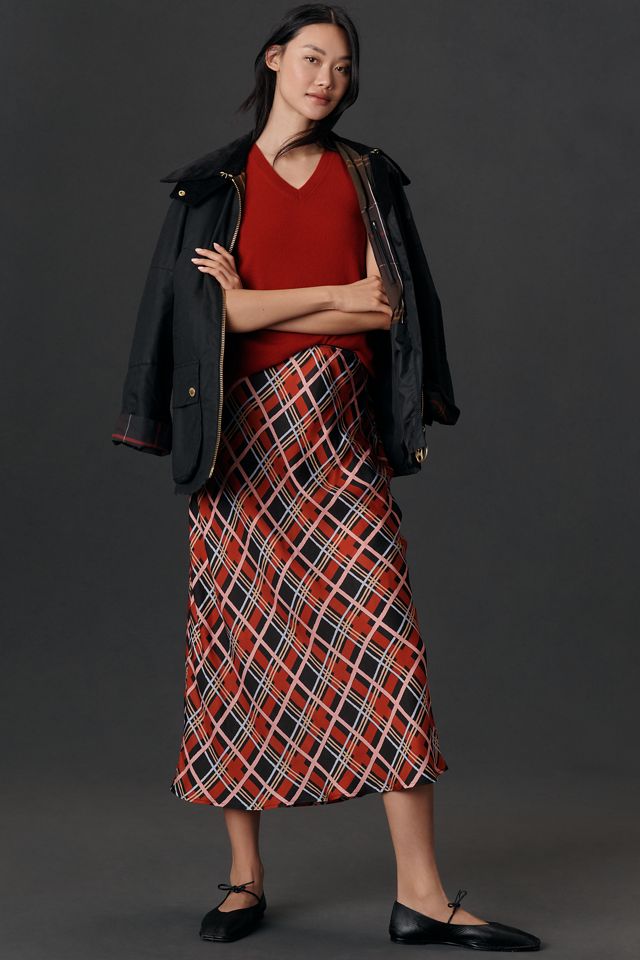 RIXO Ardith Check Midi Slip Skirt #1