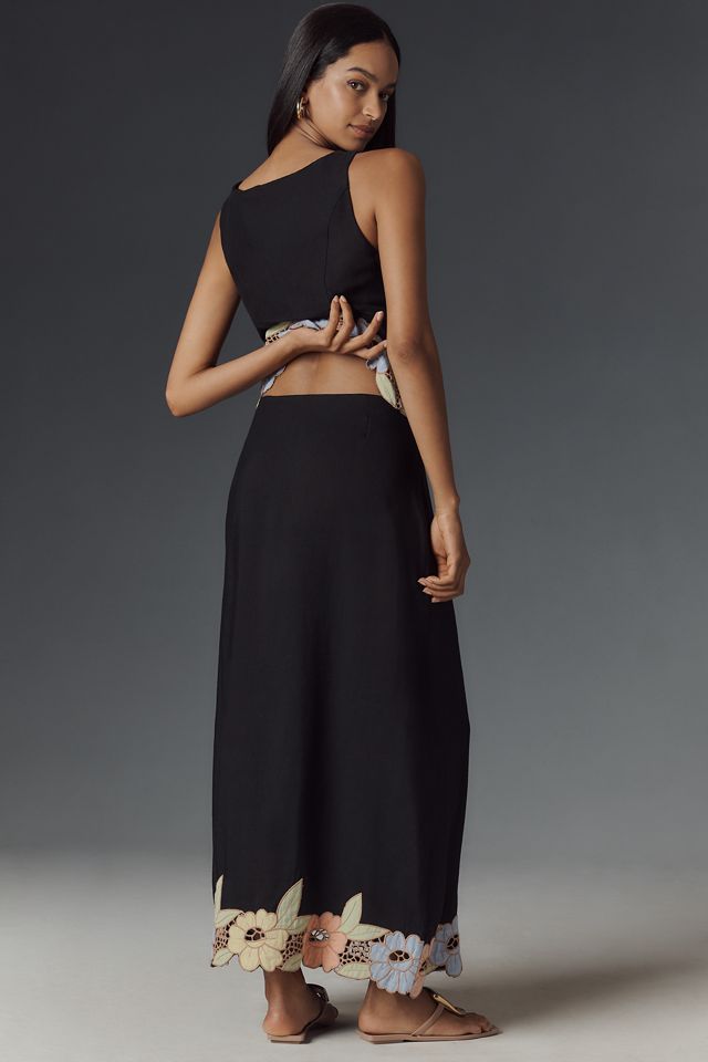 RIXO Serano Linen Blend Garden Cutwork Midi Skirt #2