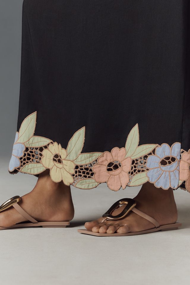 RIXO Serano Linen Blend Garden Cutwork Midi Skirt #3