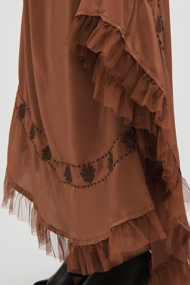 RIXO Rudy Fringe-Hem Silk Maxi Skirt