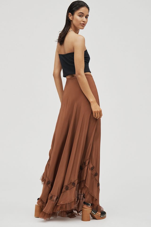 RIXO Rudy Fringe-Hem Silk Maxi Skirt #3