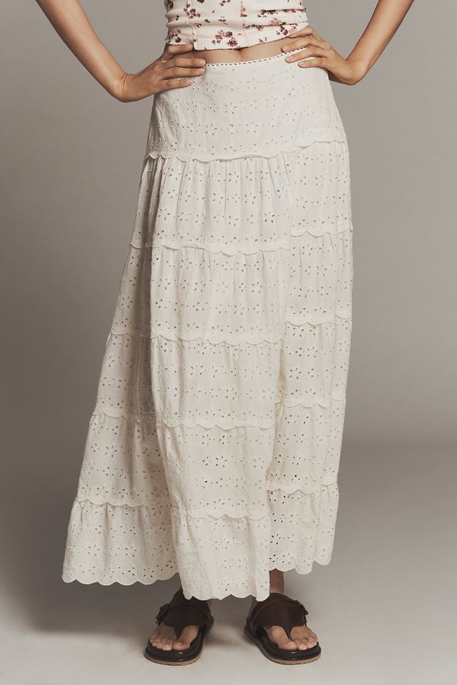 RIXO Ripeka Tiered Eyelet Maxi Skirt #1