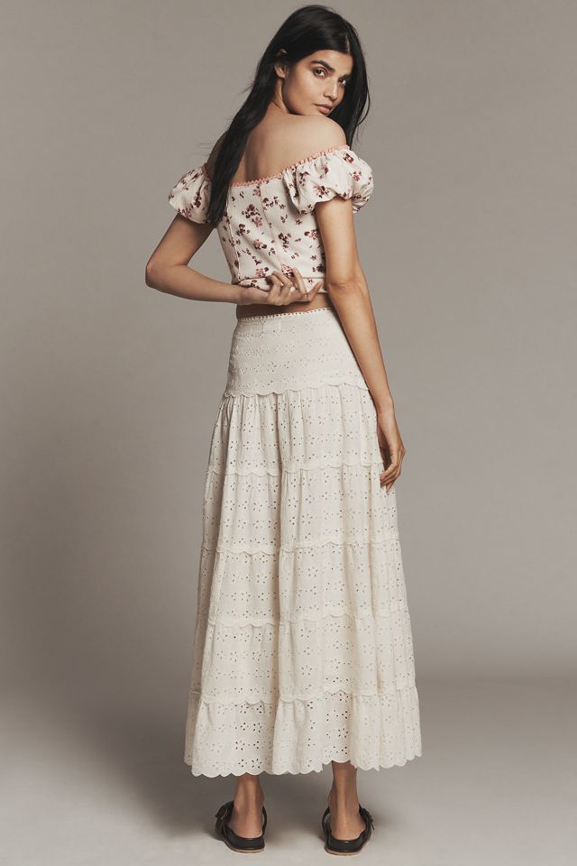 RIXO Ripeka Tiered Eyelet Maxi Skirt #2