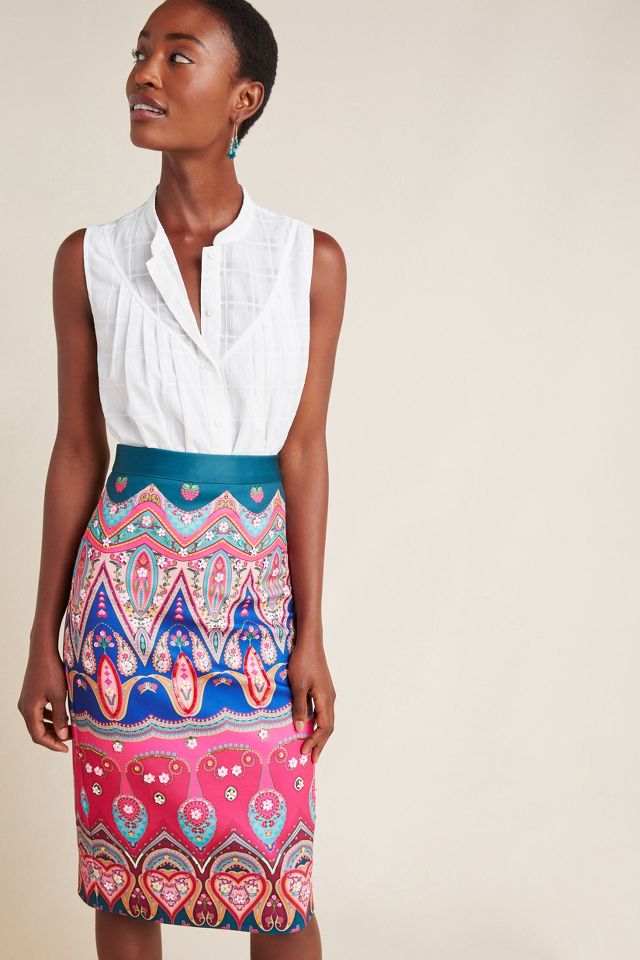 Layla Embroidered Pencil Skirt | Anthropologie