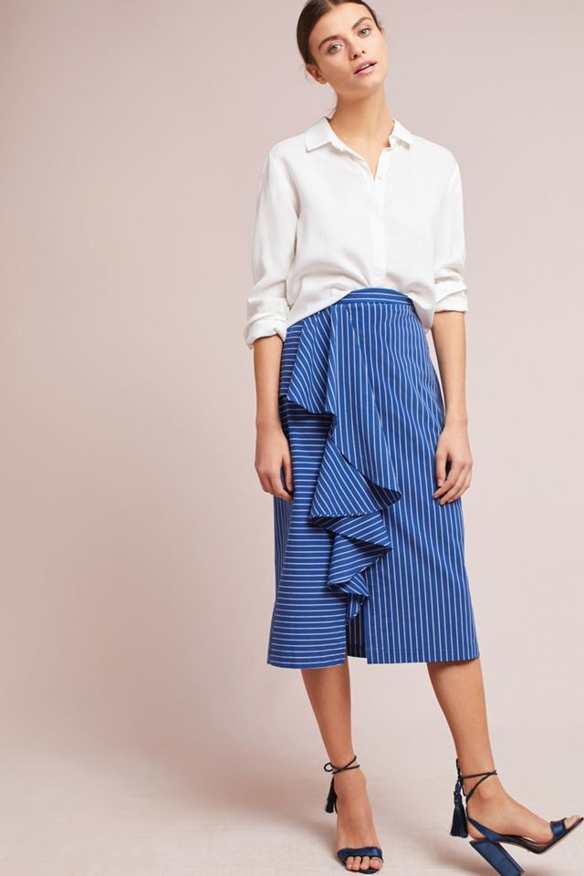 Anais Ruffled Striped Pencil Skirt | Anthropologie