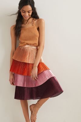 Delfi Tiered Metallic Midi Skirt | Anthropologie