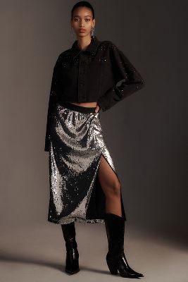 Stella Nova Sparkling Star Sequin Midi Skirt | Anthropologie