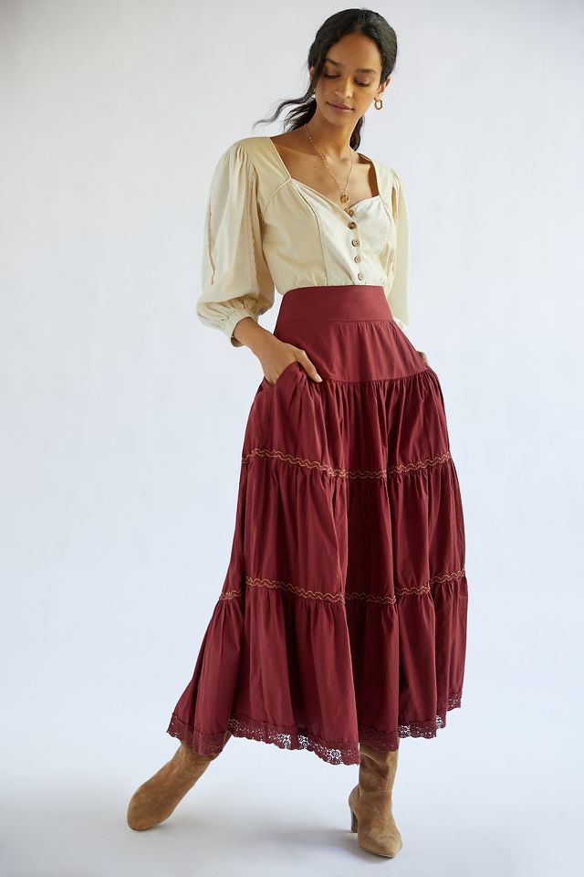 Danette tiered corduroy 2024 maxi skirt anthropologie