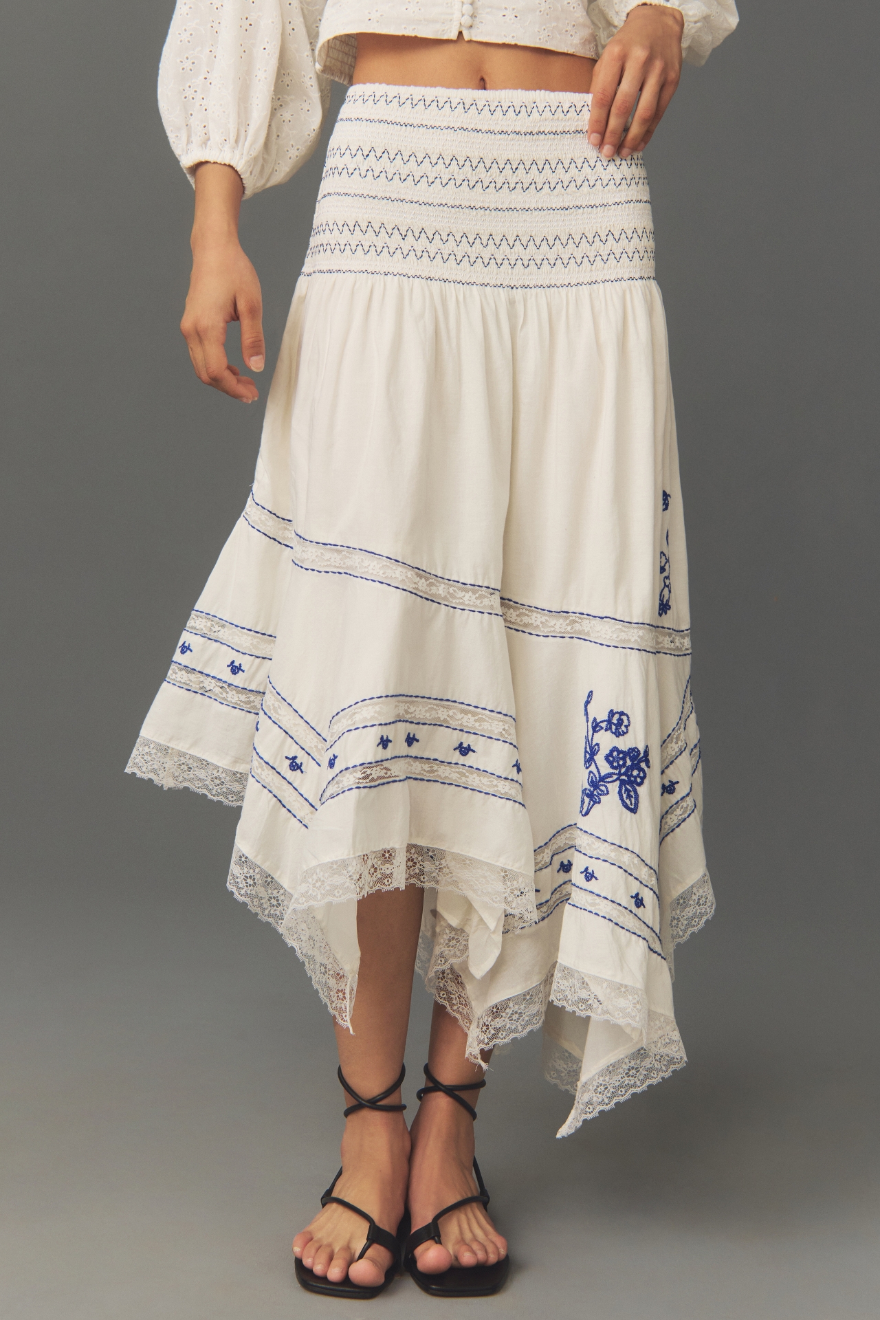 By Anthropologie Smocked Asymmetrical Skirt