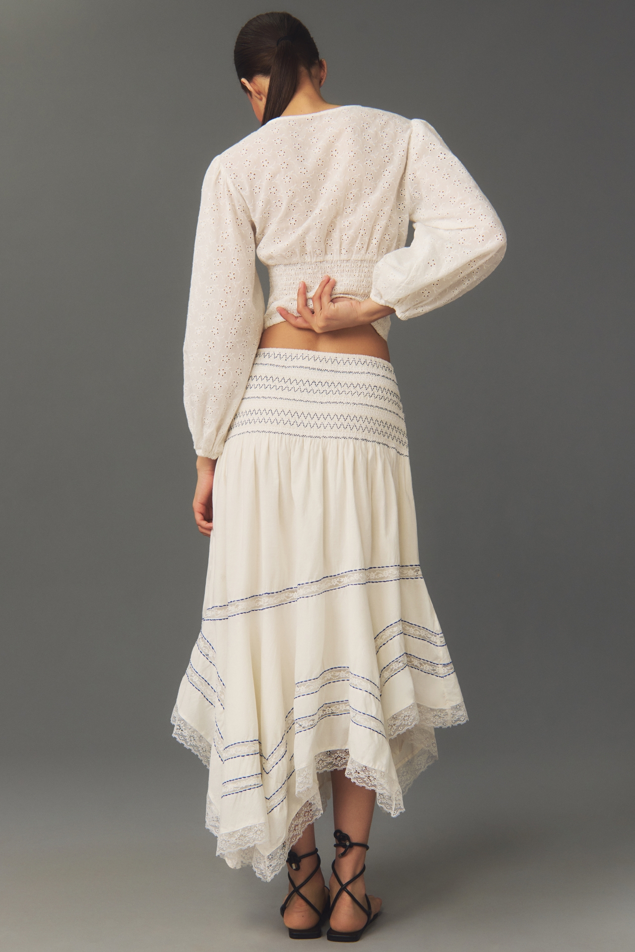 By Anthropologie Smocked Asymmetrical Skirt